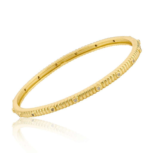 Thin Ribbed Bangle With Cz